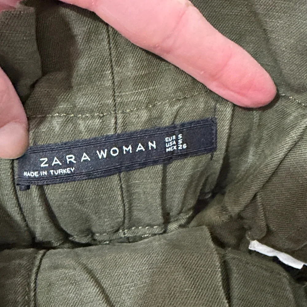 Zara‎ Womens Khaki Green Paperbag Trousers